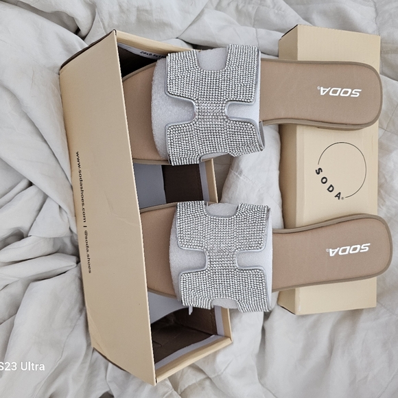Soda Shoes - New in box, never worn.  Sandals with silver sparkling studs. Size 10